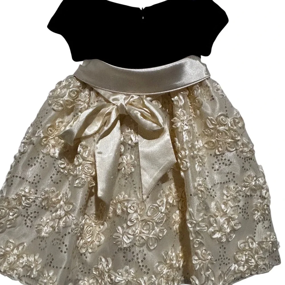 American Princess Black Velvet‎ Ivory Floral Embroidery Dress 2T Wedding Formal